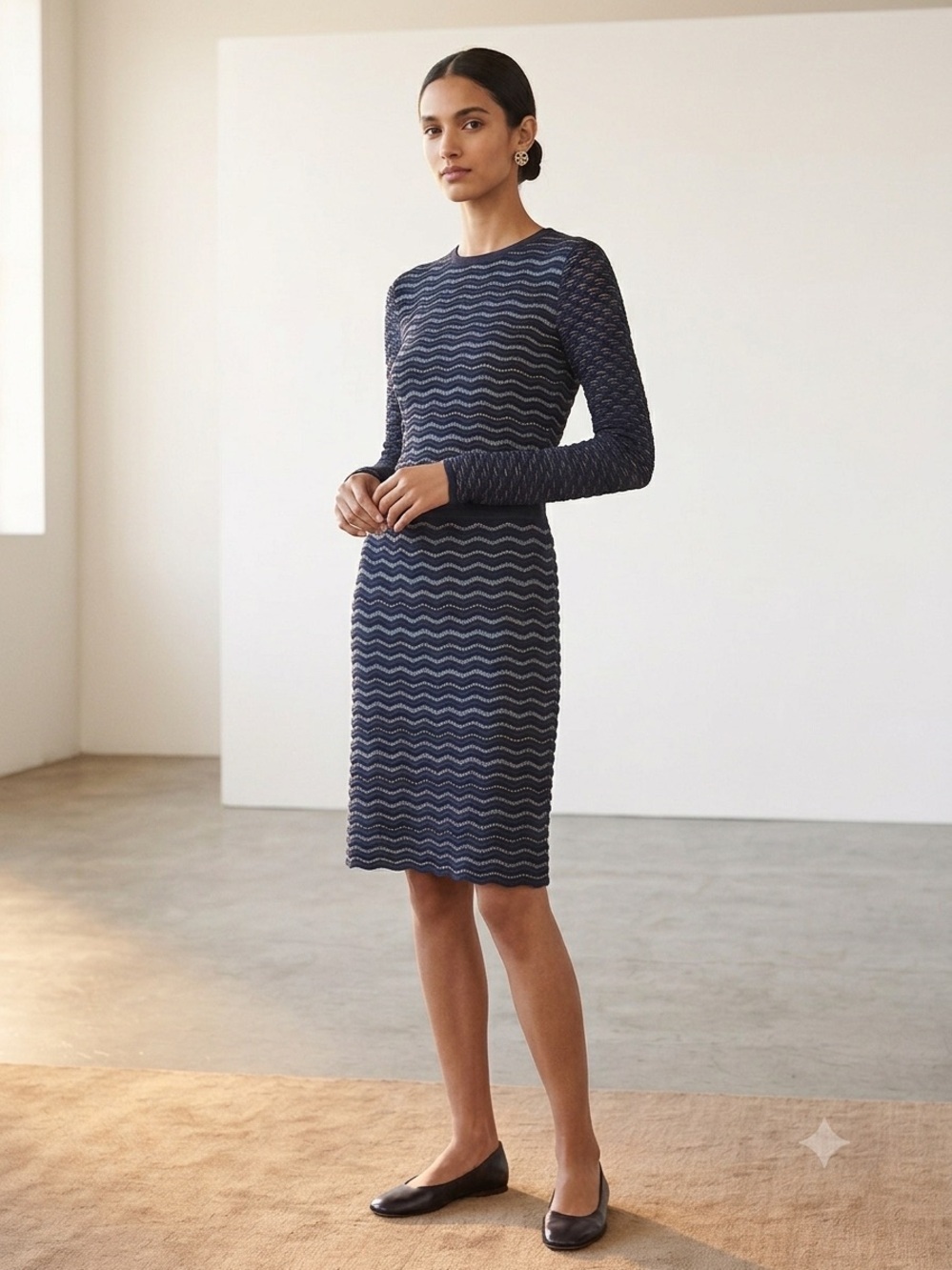 Tory Burch Merino Wool Striped Skirt Set Metallic Textured  , XS